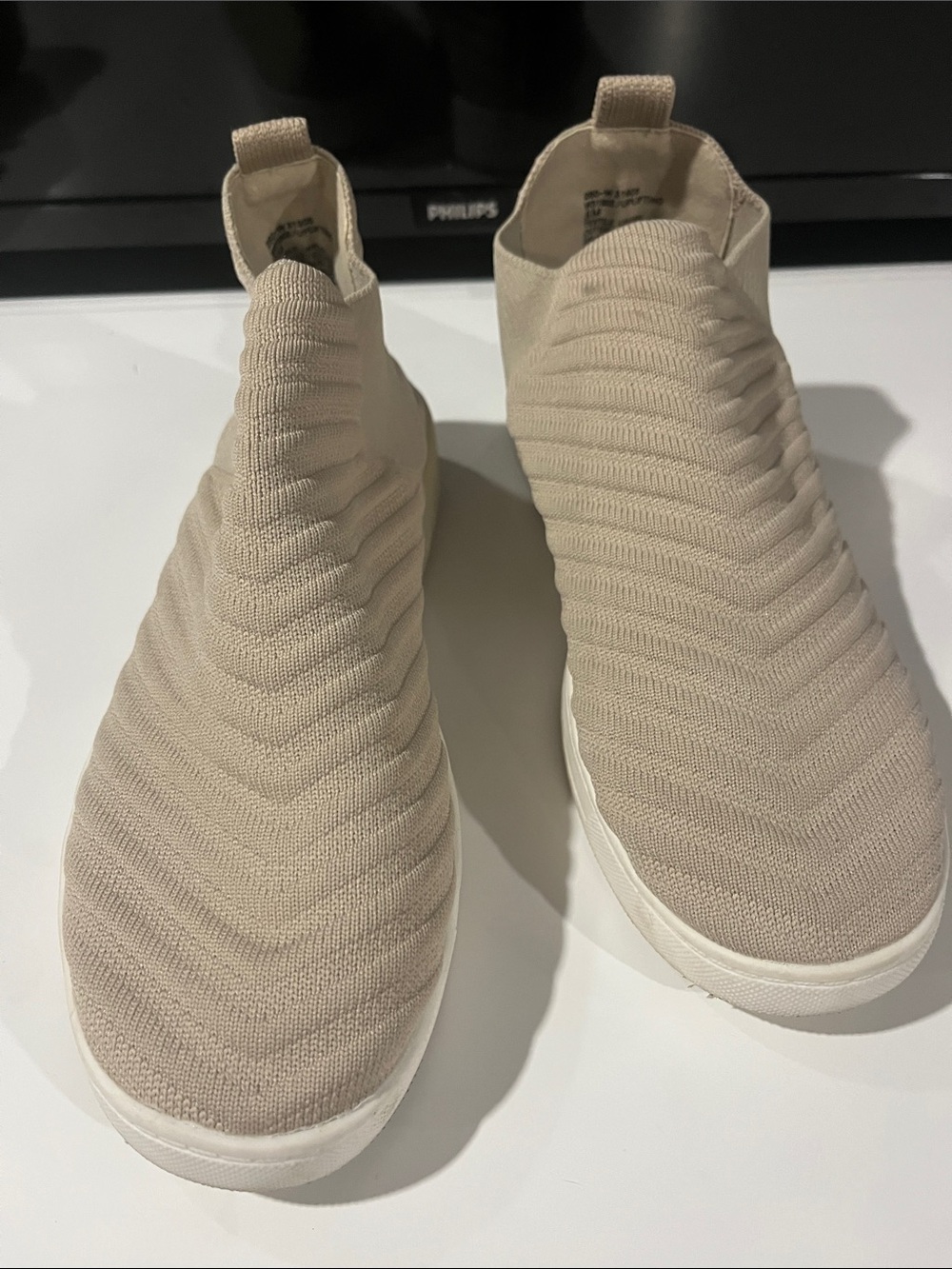 White Mountain Women's Beige Knit Slip-On Sneakers